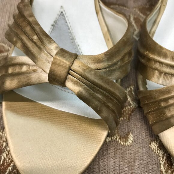 Gold-Dyed Satin Wedge Sandal, Formal Pump Wedding Shoe Comfortable - Picture 10 of 16